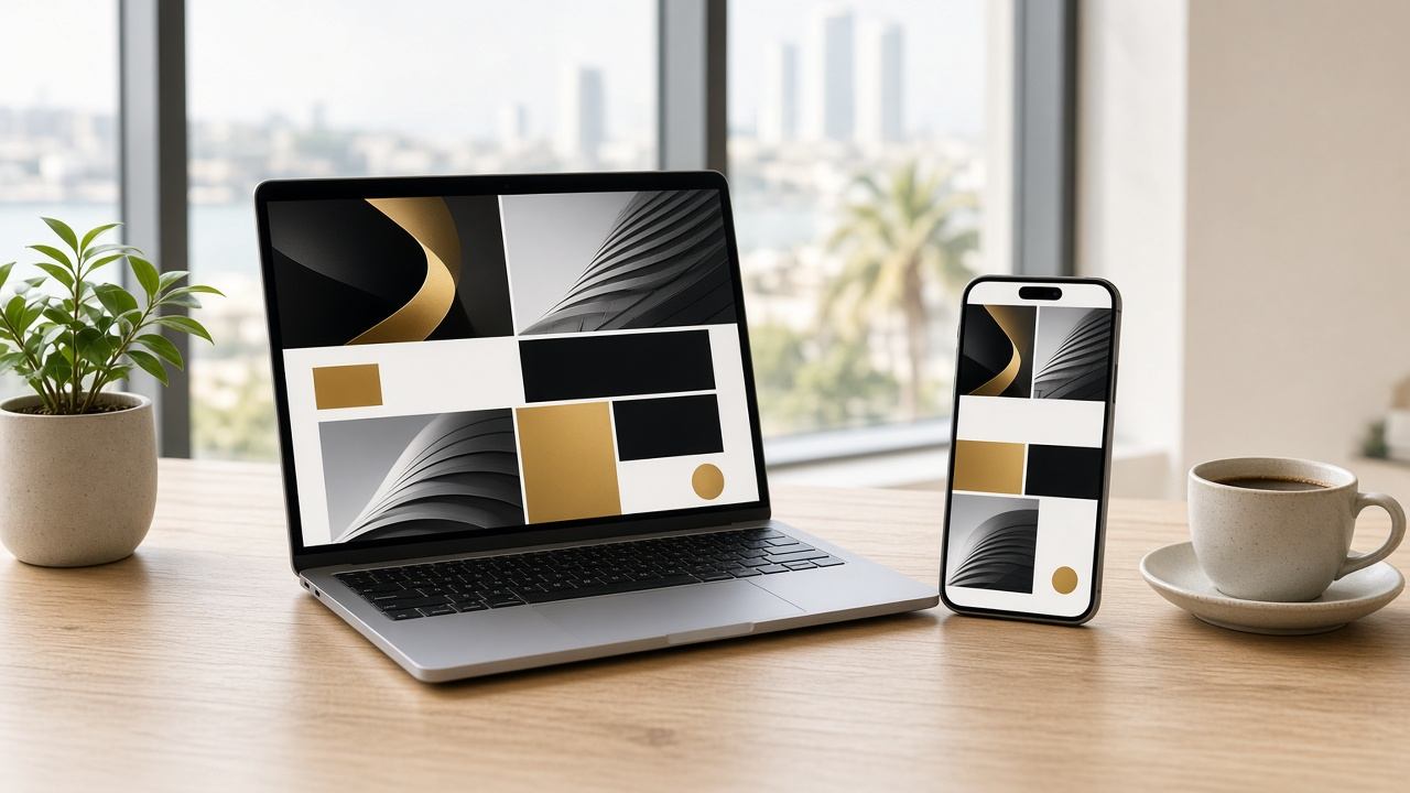 Site web professionnel affiché sur ordinateur et smartphone